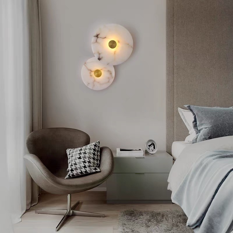 White marble led round and long and plating gold wall lamp for hotel