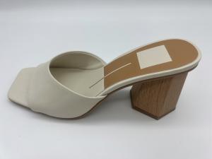 Wholesale One Strap Ladies Soft Leather Sandals Square Toe Womens Beige Heeled Sandals from china suppliers