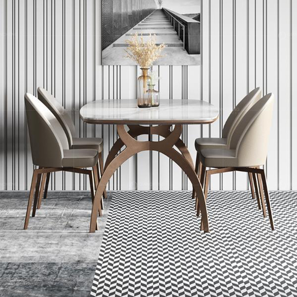 Customized luxury artifical marble steel furniture dining room table