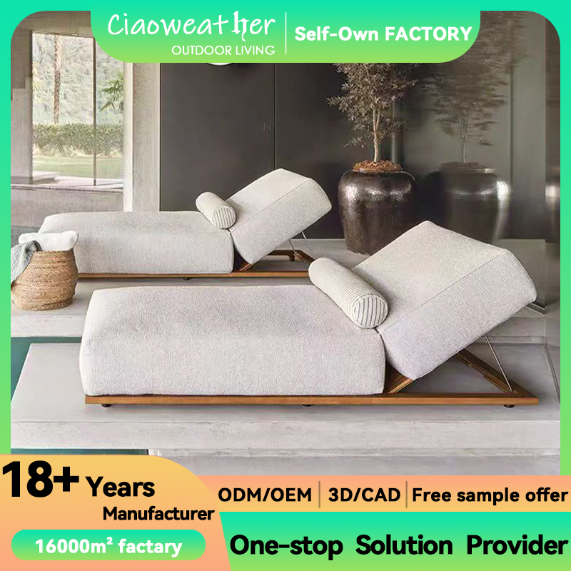 Teak Outdoor Sunlounger Garden Furniture Recliner Solid Wooden Teak Lounge Chaise Single Sun Bed with Customized Color