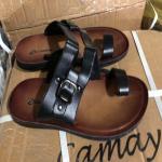 Black Brown Mens Soft Leather Slippers Anti Skid Men's Summer Sandals