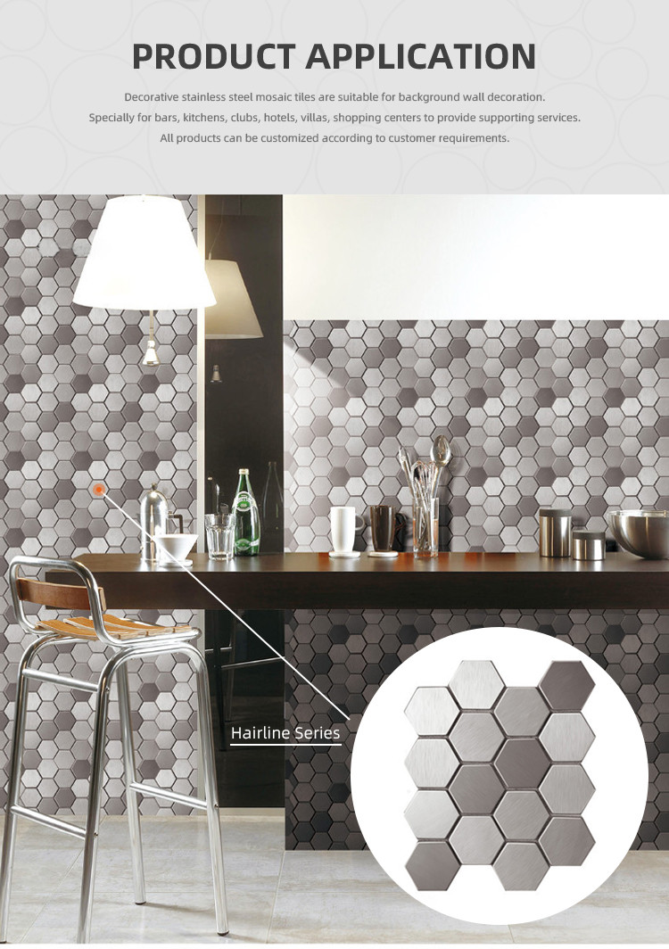PVD Sliver Color Hairline Finish Big Small Round Splicing Decorative Stainelss Steel Trim Metal Mosaic Tile