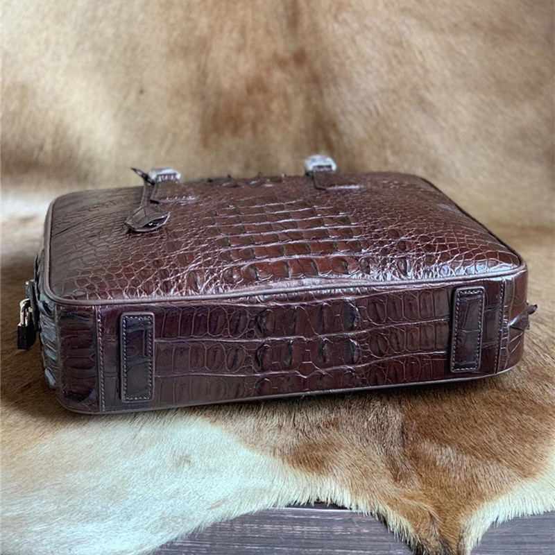 Alligator Leather Key Lock Closure Businessmen Laptop Briefcase Genuine Crocodile Skin Male Large Working Travel Handbag