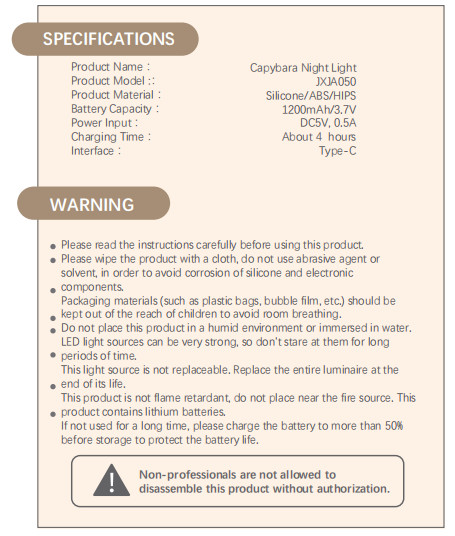 Funny Cartoon Capybara Night Light Tap Control 1200mAh Rechargeable Sleeping Night Light With 7 Changeable Color