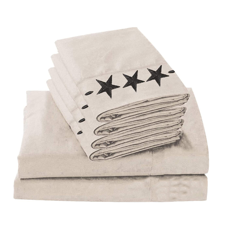 Western Peak 6pcs Embroidery Star Sheet Set Washable Machine Wash 100% Polyester