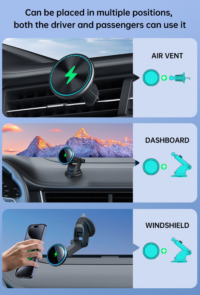 Stable And Fast Charging Metal Car Phone Holder With Strong Magnetic Suction And Customizable Running Light