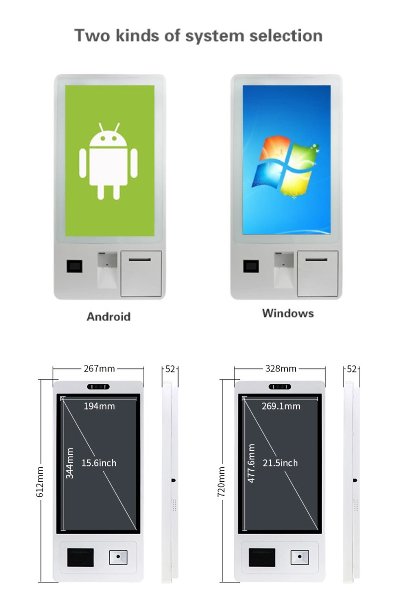 Interactive Self Service Kiosk 21.5 32 Inch Floor Standing Touch Screen POS Printer Kiosk