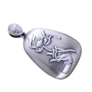 Wholesale Women Engraved Sutra Flower Sterling Silver Drop Pendant Necklace Buddhist Jewelry (N808063) from china suppliers