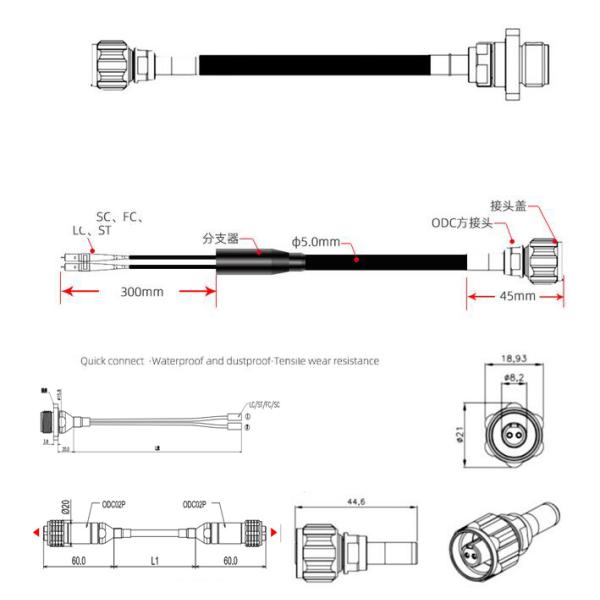 2 Core ODC Socket Plug to LC TPU Connector for Fiber Optic Patch Cables in BBU RRU Base Station
