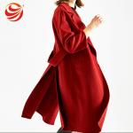 Red Color Women'S Long Wool Winter Coats ，Long Woolen Jacket For Ladies