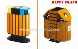 Wholesale Solide Wooden Trash Cans , Park Trash Cans For Public Place With Steel Frame from china suppliers