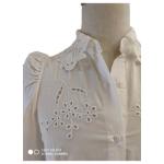 Women Turn Down Collar Algodon White Puff Sleeve Blouse