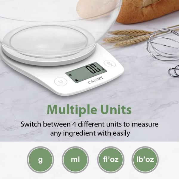 OEM Customized Kitchen Scale with Bowl for Baking Cooking 5kg/11lb LCD Display Size 58x27mm Plastic Multiple Units