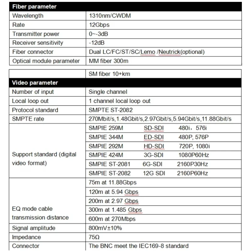4 in 1 EFP 12G-SDI Video to Camera Fiber Optic Transmission System With 4pcs Transmitter and 1pc Rack CCU