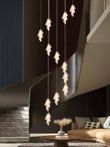 Wholesale Modern Living Room Villa Rotating Acrylic Stair Light LED Art Flower Acrylic Chandelier Custom Gold Luxury Hotel Stair Decorative Light from china suppliers