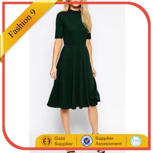 Wholesale High Neck Textured Midi Dress with Short Sleeves from china suppliers