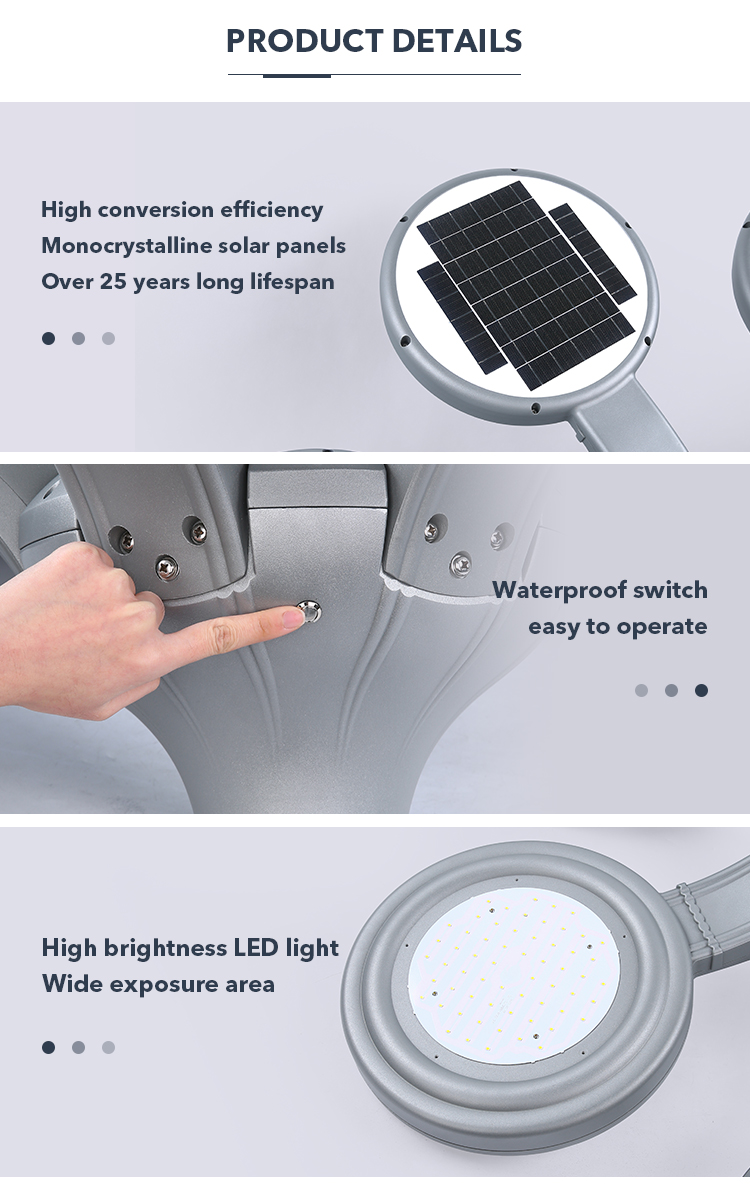 Aluminum Solar Street Light 33W/5V 6500K With 3 Lights IP65 Waterproof