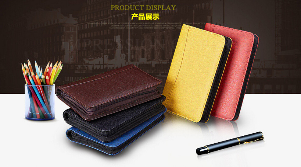Pu Leather Manager folder notebook with zipper and Calculator