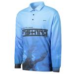 Multi - Functional Fabric Sublimated Fishing Jerseys 3D Cutting Breathable Blue
