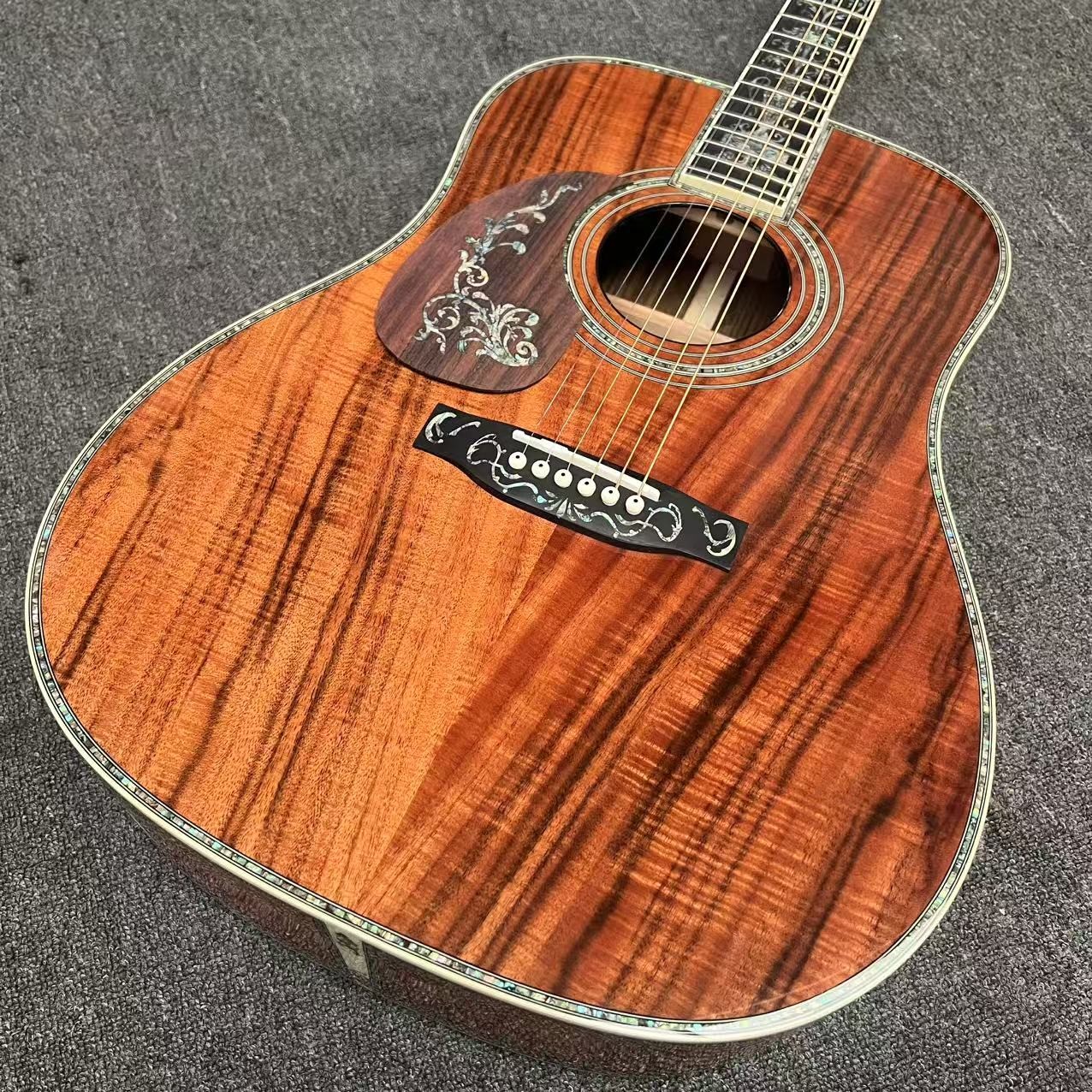 Left Handed D Body Solid Koa Top Acoustic Guitar with KOA Wood Back Side Abalone Binding Life Tree Inlay Deluxe KOA Guitar OEM
