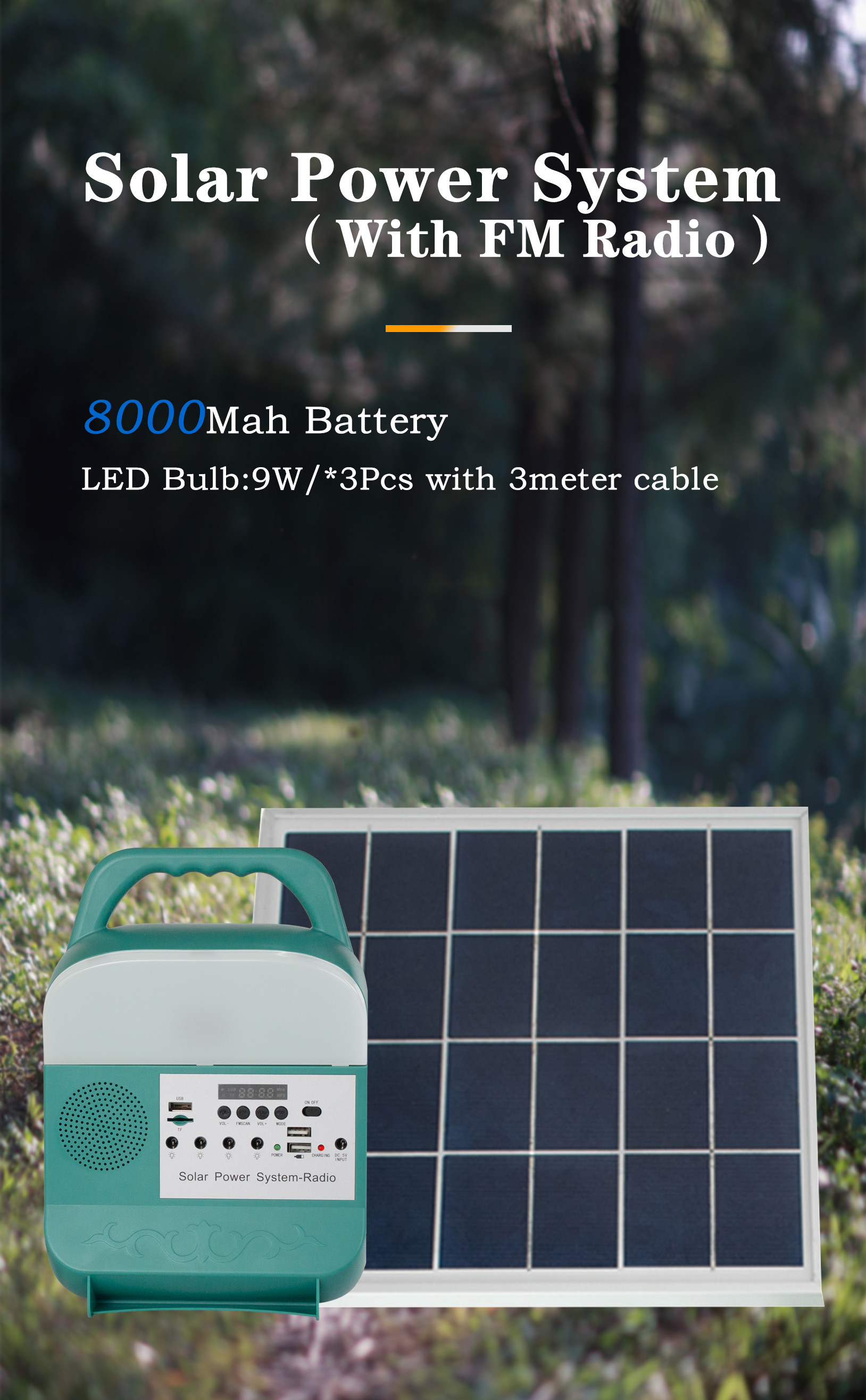 IP65 Household Lighting Solar Panel System 9W With LED Bulb