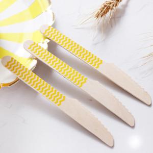 Wholesale Yellow Striped Wooden Cutlery Party Picnic Spoon Fork Knife Utensils Set from china suppliers