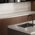 Contemporary Wood Grain Kitchen Set Furniture Cabinet And Stainless Steel