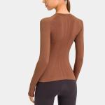 Wicking Women Activewear T Shirts Long Sleeve Knitted Seamless Workout Shirt