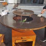 Wood Burning Corten Steel Outdoor BBQ Table Fire Pit Charcoal Barbecue Grill