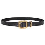 2.8cm Women's Fashion Leather Belts Square Double Pins Buckle Metal Loop