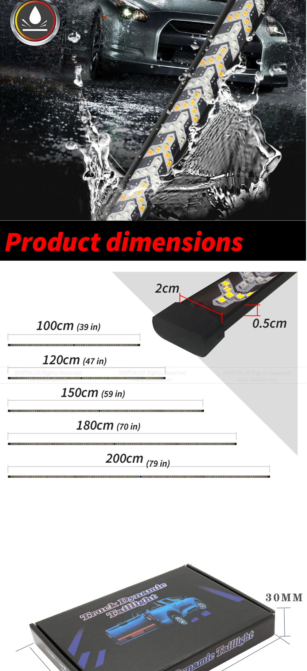 Pickup Truck Arrow Car Headlight LED Tube Strip Flowing Turn Signal Tail Light Sequential Scanning