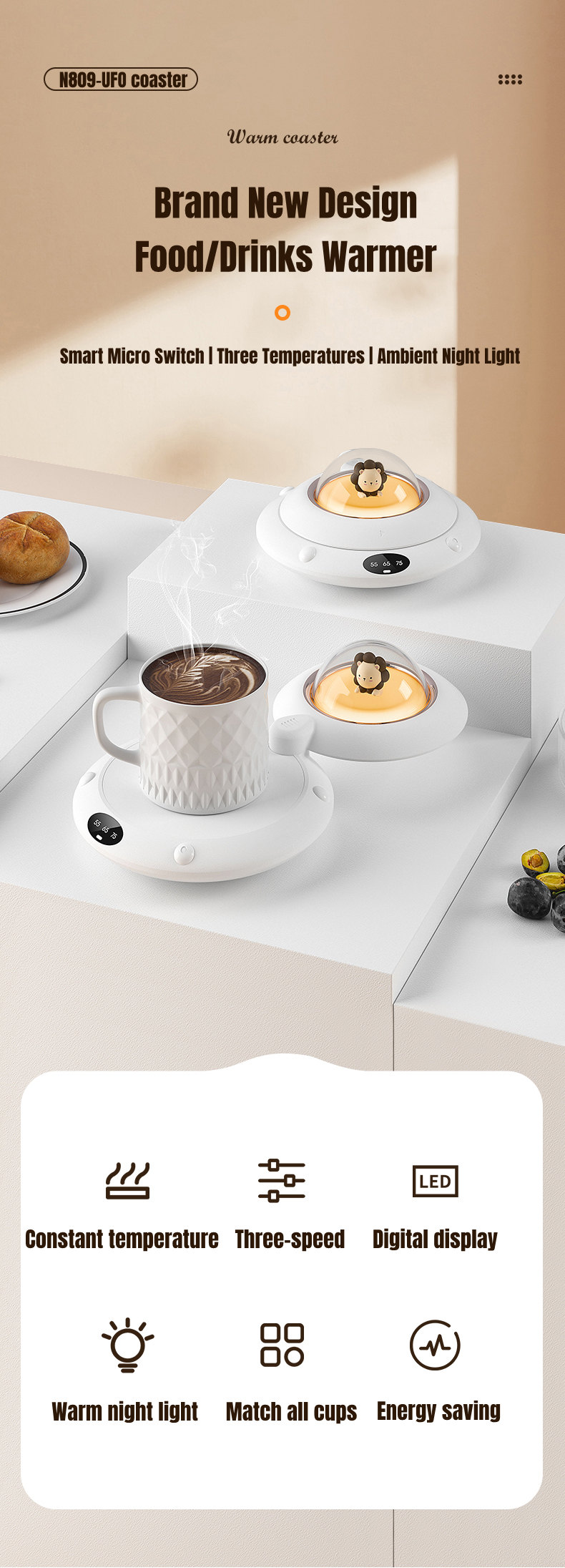 110-220 V Stylish UFO Coffee Milk Tea Mug Cup Electric Heating Coaster Warmer