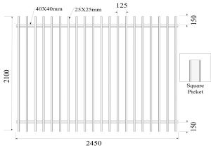 Wholesale 2100mm height x 2450mm width square flat picket HERCULES steel fence 25mm upright x spacing 125mm rail 40mm stain powder from china suppliers