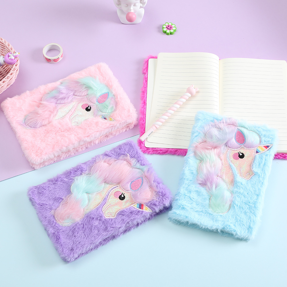Girls' School Unicorn Plush Notebook Lovely Fluffy Unicorn Design 4 Colors Customized