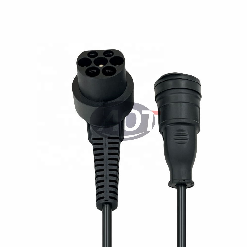 Black EV Adapter Type 2 Male 16A 1 Phase 1 Schuko Socket 0 5M Charger Cable for Electric Motorcycle Anti Theft Cable Black