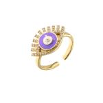 Adjustable 18K Gold Jewelry CZ Eye Enamel Rainbow Ring Evil Eye Open Rings