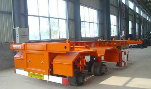 Double Axles Flat Bed Semi Trailer With Dual Line Braking System For Transport