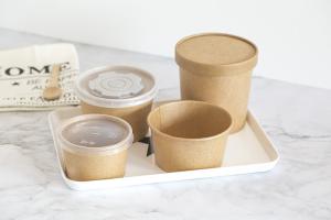 Wholesale Disposable printed food grade bamboo paper salad bowl for takeaway from china suppliers