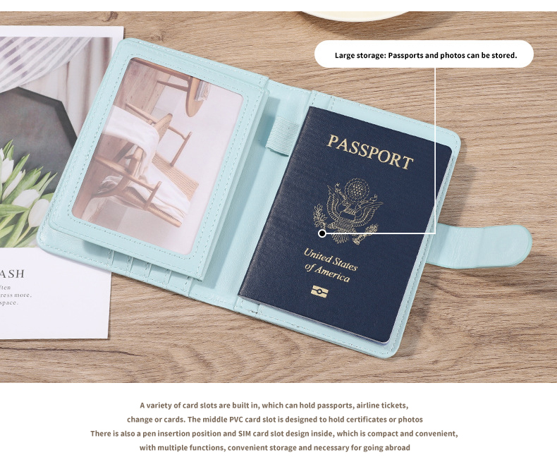 PU Passport Cover Holder Flip Wallet RFID Block Leather Card Case for Family Vacation