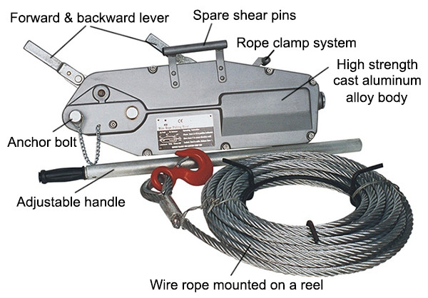 Lever Pulley Block Wire Rope Pulling Hoist Wire Rope Winch Rated Load Lifting Capacity 5.4 Ton