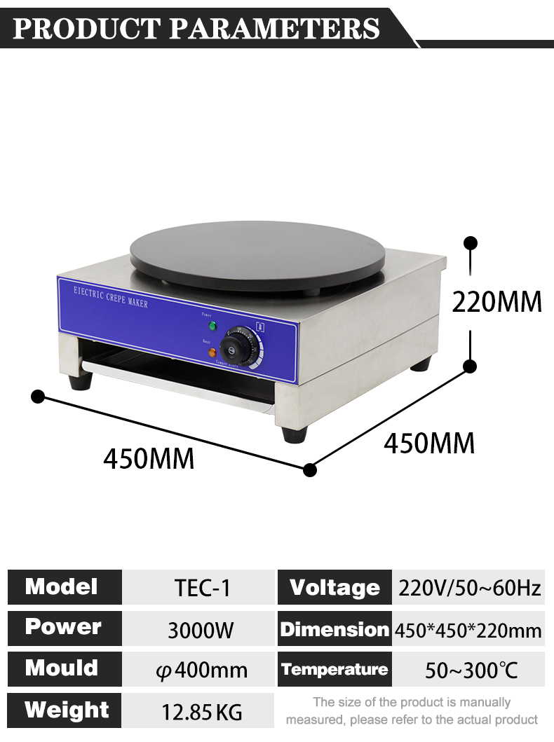 Restaurant 3000W Electric Crepe Maker 16 inch Large Crepe Machine with Flat Plate Griddle