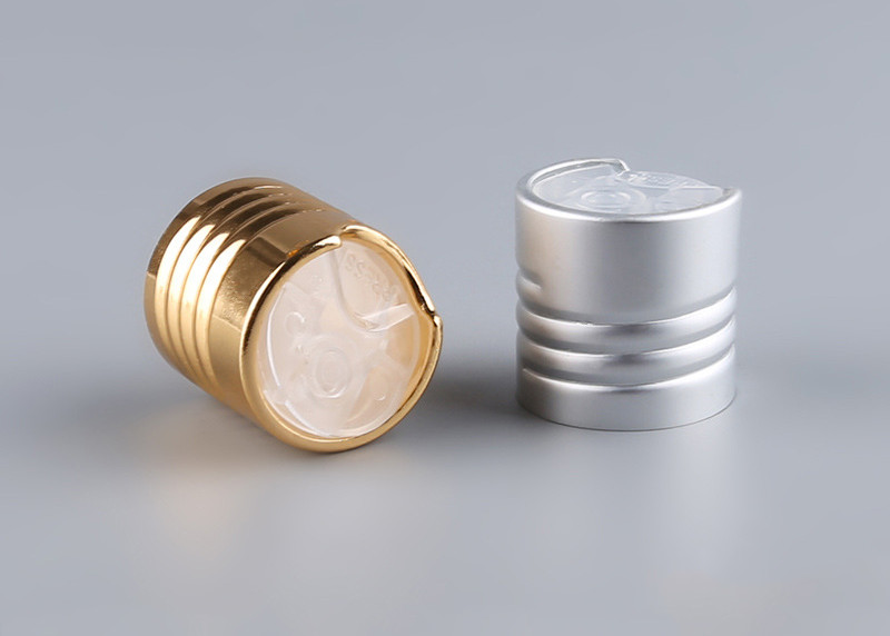 Ribbed Aluminum Cosmetic Bottle Caps Gold Silver Disk Top Cap