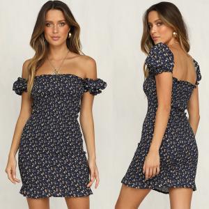 Wholesale Ladies Off Shoulder Printed Mini Boho Dress 2018 from china suppliers
