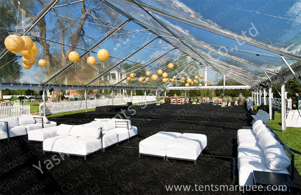 Beautiful Transparent Fabric clear top tent rental , outdoor party tents Decorated with Lantern
