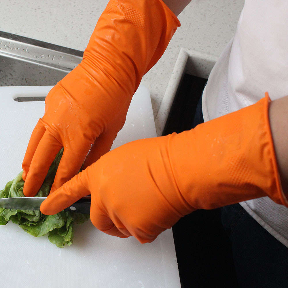 Multi Purpose Flock Lined Latex Gloves , Cotton Lined Dishwashing Gloves