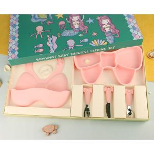 Wholesale Multi Colored Silicone Microwave Safe Toddler Plates With Bow Knot Girl Feeding Set from china suppliers
