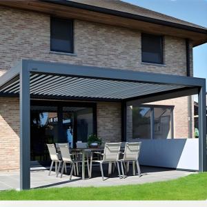 Wholesale Weatherproof Metal Pergola with LED Lighting – Stylish Steel Roof from china suppliers