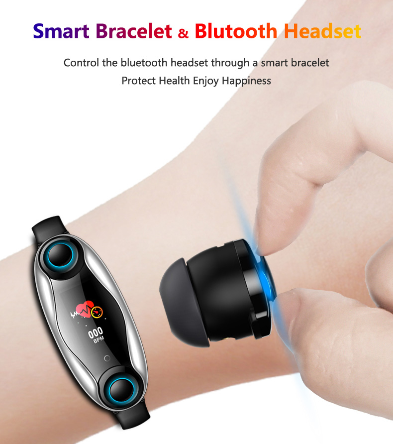Magnetic Silicone Strap Smart Watch 0.96inch TFT Bracelet Wireless Bluetooth Earphone 2 In 1
