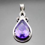 Women 925 Silver Jewelry 10mmx14mm Purple Cubic Zircon Pendant Necklace (PSJ0394