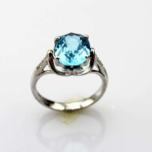 Wholesale Fashion Jewelry 8mmx10mm Oval Blue Topaz Cubic Zircon 925 Silver Ring (R277) from china suppliers